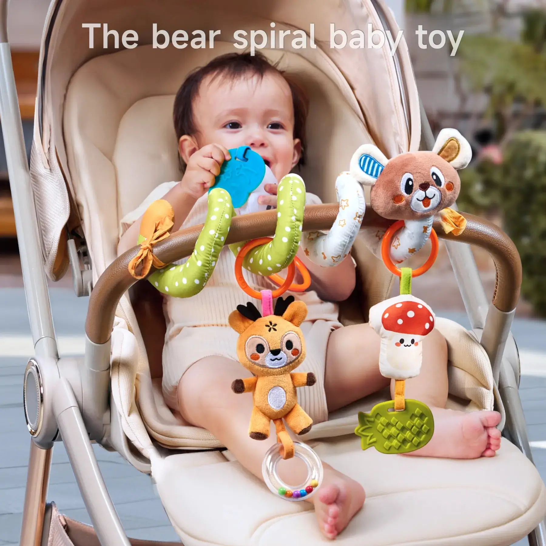 TUMAMA KIDS Spiral Car Seat Stroller Activity Toy, Soft Hanging Sensory Play Toy with Rattle Teether Rabbit for 0-12 Months