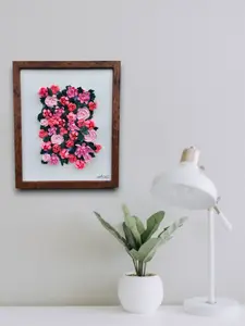 Pink-y Promise 3D Framed Textured Art featuring Pink Roses, Tulips, and Chrysanthemums. 8in x 10in Wooden Frame with Mat Border and 5in x 7in Opening