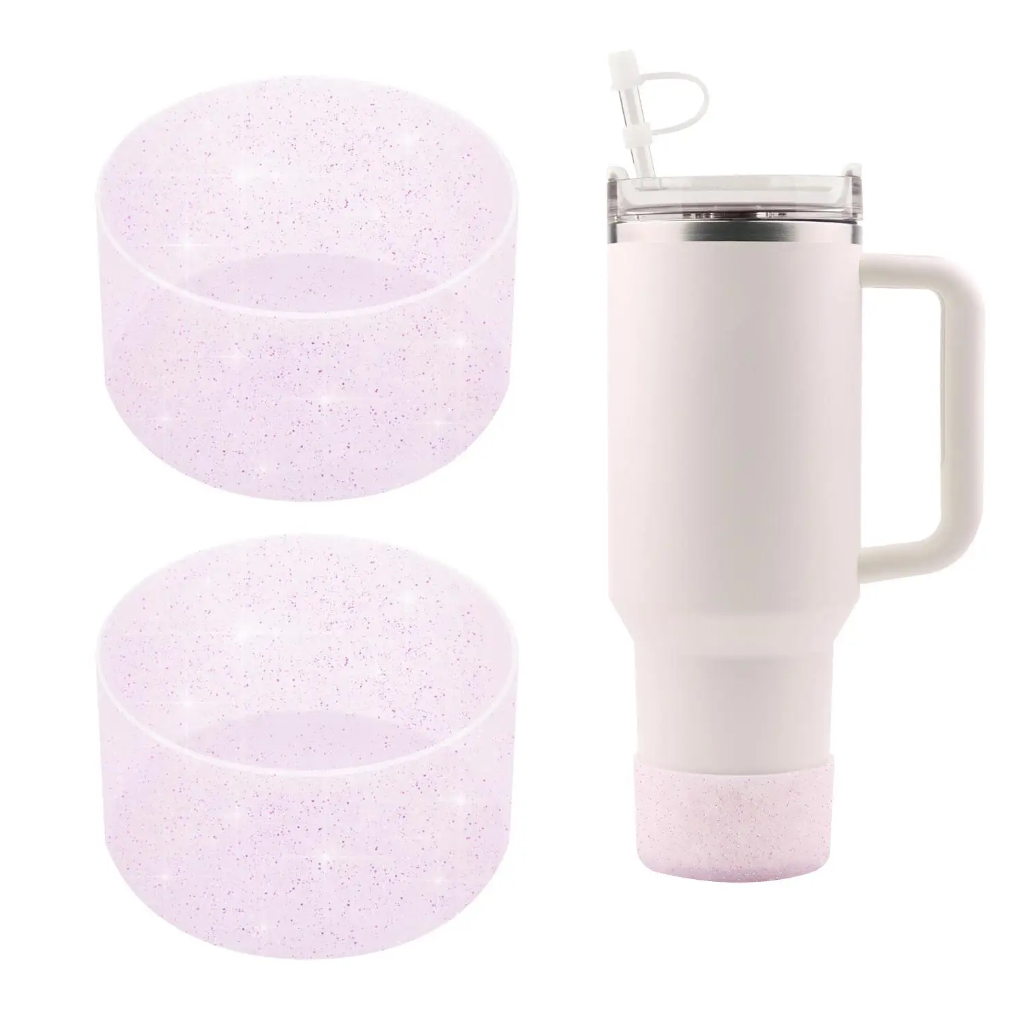Silicone Water Bottle Holder, Glitter Water Bottle Sleeve for 20 to 40 oz Water Bottle, Anti Slip Sports Water Drinkware Bottom Cover for 40 Ounce Tum