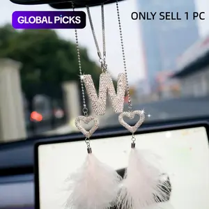 Bling Car Accessories, Letter, Heart and Star Rearview Mirror Decorations, Car Interior Decor, Gift for Couples & Girls, Sweet Girlfriends' Presents #GLOBAL PICKS
