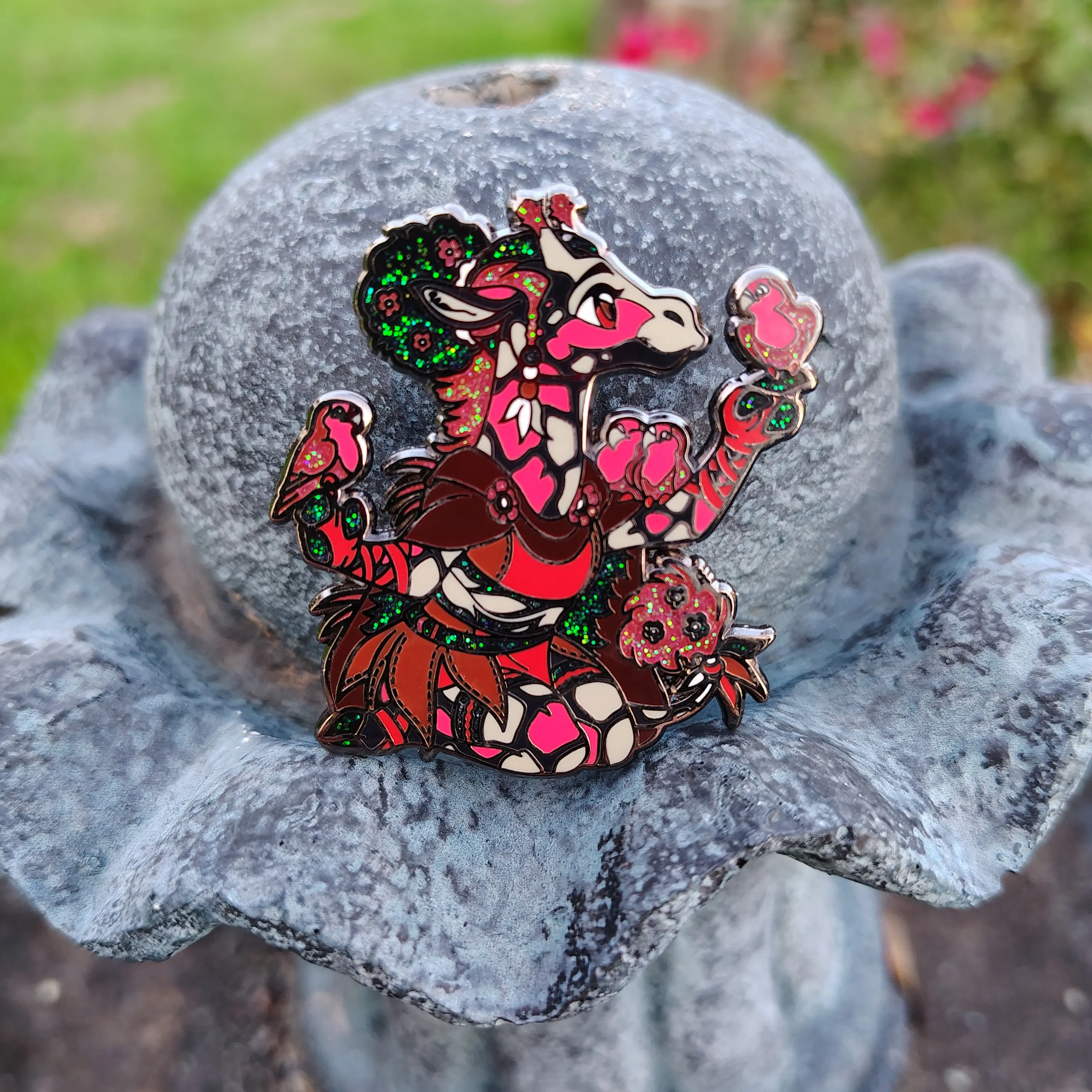 Seraphina The Giraffe Druid | Fursona Pin Adopt- Fiery /Red / DND / Magical/ Furry/ Creature Enamel pin