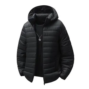Men's Casual Black Down Jacket - Hooded, Comfortable & Trendy