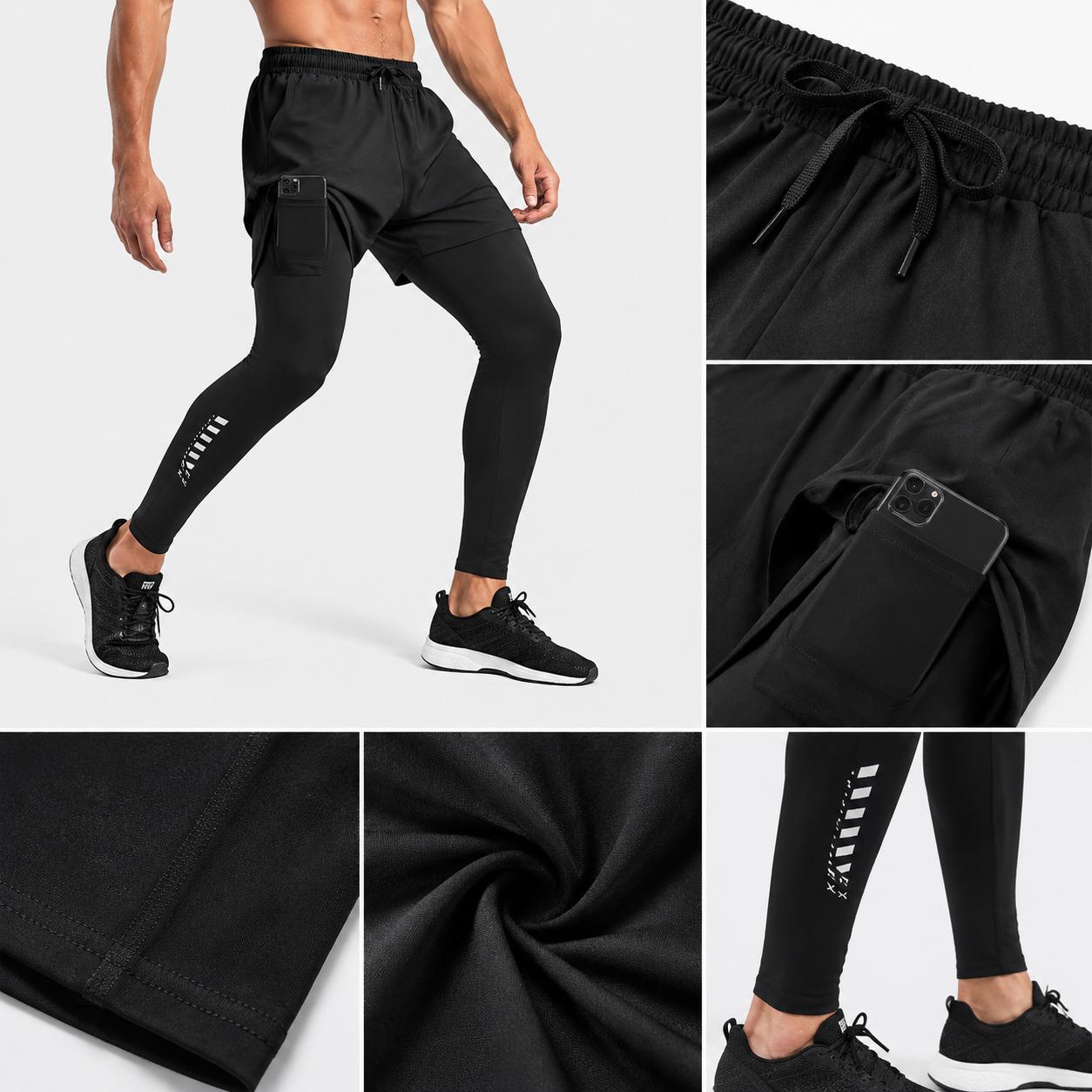 #SummerVibes Men’s two-way quick-dry breathable stretch athletic pants with elastic waistband and drawstring; breathable, comfortable quick-dry fabric suitable for all seasons, ideal for outdoor running, fitness training, and other outdoor activities