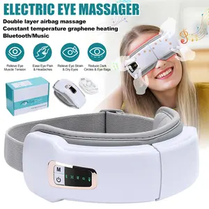 Smart Heated Eye Massager with Vibration, Heating, Airbag Compression, Bluetooth-compatible Music, 5 Massage Modes, Rechargeable, Foldable, Unisex