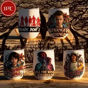 1pc 12oz Stainless Steel Tumbler with "Friends Don't Lie" Stranger Things Inspired Silhouette Design, Leak-Proof & Insulated, Reusable, Hand Wash Only, Elegant Eggshell Silhouette, Soft Curves, Perfect for Office, Camping & Holidays, Ideal Holiday Gift