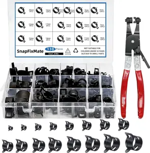 130Pcs 6-25mm Spring Band Hose Clamps With Swivel Flat Hose Clamp Plier Assortment Kit, Constant Tension Steel Clamps for Fuel Lines, Silicone, Vacuum Hoses & Low-Pressure Air Clips By SnapFixMate