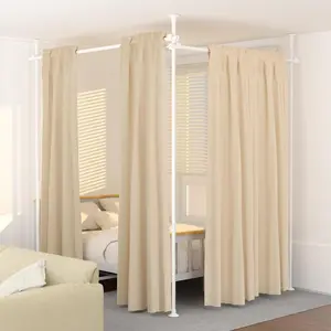 Room Divider Curtain Rod, No Drilling Tension Rods for Room Separation, 28-144 inch W x 4-10 ft H Floor to Ceiling Wall Dividers Heavy Duty Vertical Tension Stand, Easy to Install, White