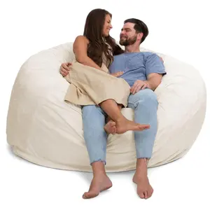 Ultimate Sack 6 ft Bean Bag Chair, Oversized Indoor Comfy Lounger, Ivory Fur