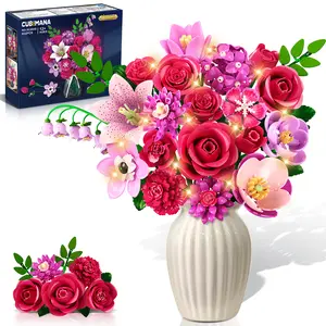 Flowers Bouquet Building Set with Light - 21 Rose Red Botanical Collection Building Block Set for Adults, 832 PCS Flower Plant Kit for Home Decor, for Her Women Girls Kids 12+
