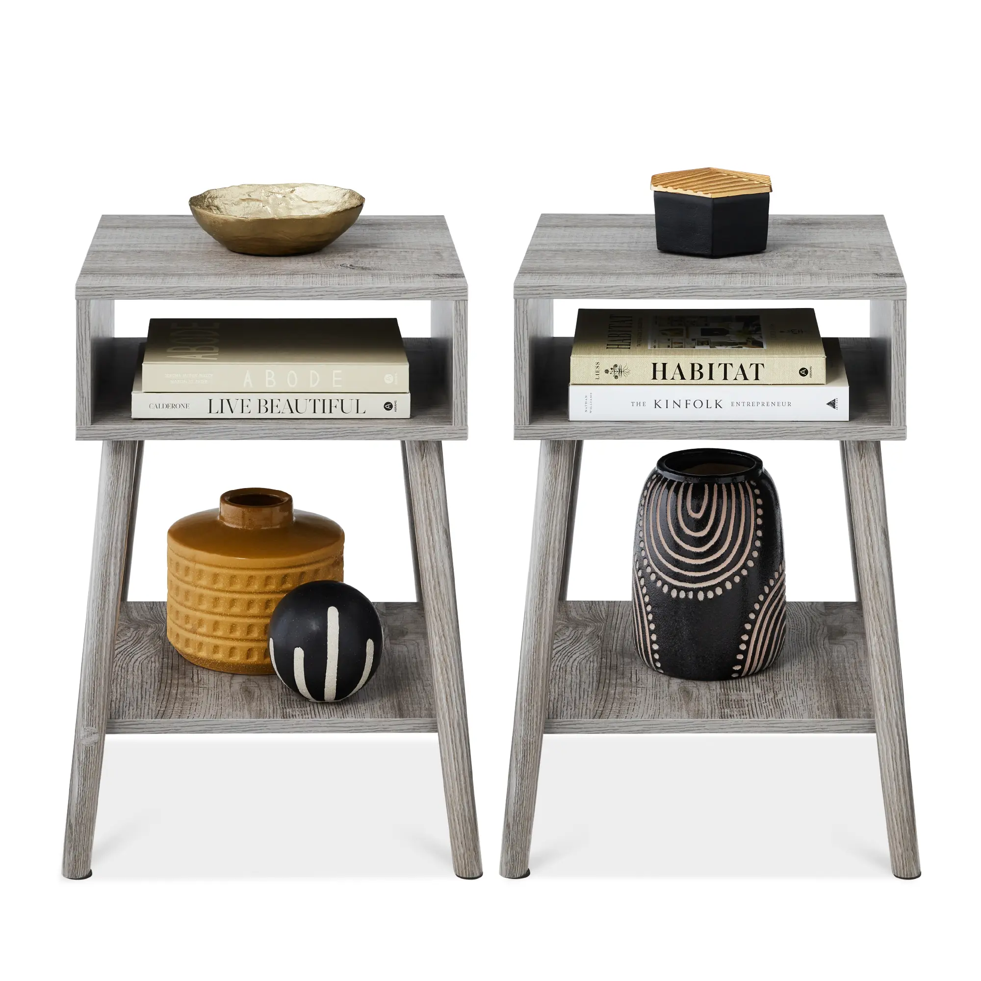Best Choice Products Set of 2 Mid-Century Modern End Tables w/ Cubby Storage, Lower Shelf, Offset Legs