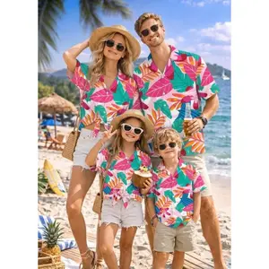 Vibrant Teal Tropical Hibiscus Palm Leaves Hawaiian Shirt, All-Season Family Matching Set, Retro Aloha Vacation Style, Lightweight Beach Luau Summer Outfits for Parents # TikTokMadeMeBuyIt # TropicalPrint # AlohaWear # DadMomOutfit # CasualFashion