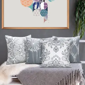 4 Pack Decorative Throw Pillow Covers 18" X18", Grey White Modern Simple Square Pillow Case Cushion Cover for Sofa Couch Farmhouse Outdoor Living Room (ONLY Cover, NO Including Pillow)