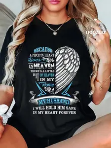 100% Cotton Unisex Husband in heaven Forever in My heart in memory of Husband T-Shirt