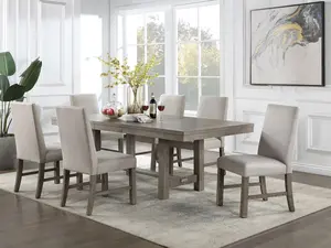 San Antonio Modern Rustic 7-Piece Dining Set with Wooden Trestle Table and Upholstered Chairs – Perfect for Sleek and Contemporary Spaces