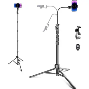 82" Phone Tripod Stand with Gooseneck, Remote and Phone Holder, Selfie Stick & Overhead Tripod for Recording/Cooking/Fitness/Vlog, Compatible with  Android , Camera
