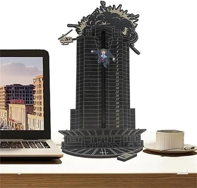 2024 Christmas Advent Calendar - Hans Gruber Nakatomi Plaza Countdown, Desktop Wooden Decoration with Black Explosion Theme, Unique Holiday Decor