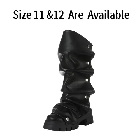 Women's Fashion Booties - Bold Ruched Look, Round Toe, Stable Block Heel, Platform Lift, Fold-Over Mid-Calf Comfortable Heels, Casual Walking Shoes