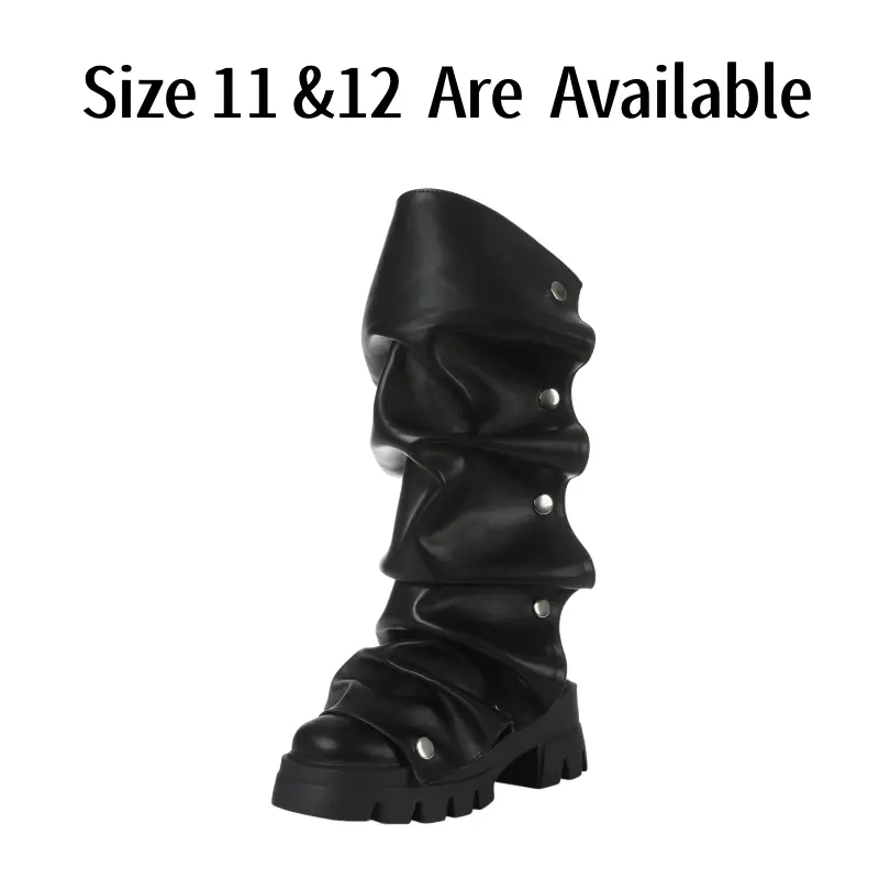 Women's Classic Stylish Chunky Heel Booties - Bold Ruched Design, Round Toe, Stable Block Heel, Platform Lift, Fold-Over Mid-Calf Comfortable Footwear, Casual Walking Shoes