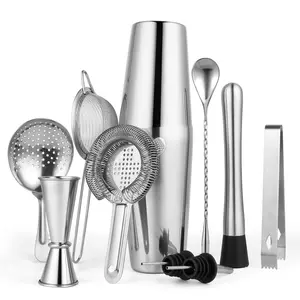 10 Piece Boston Cocktail Shaker Set Stainless Steel Bar Mixing Tools Complete Bartending Kit