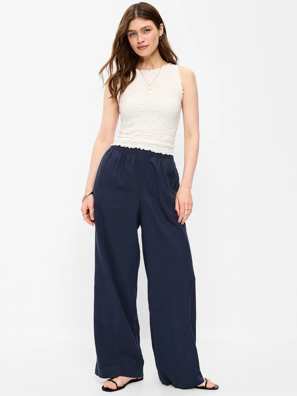 Old Navy Women's High-Waisted Linen-Blend Super Wide-Leg Pants