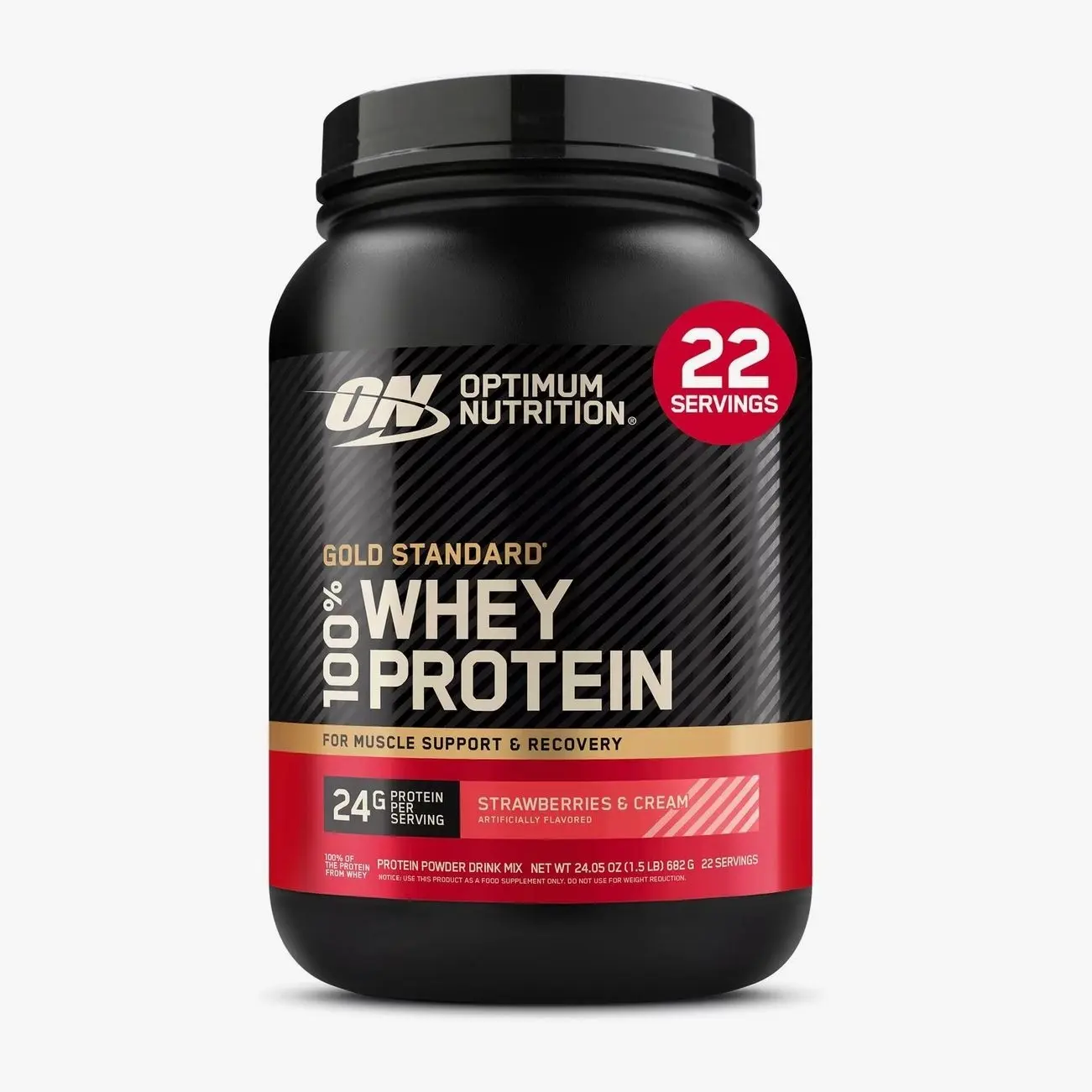 (Choose flavor) Optimum Nutrition, Gold Standard 100% Whey Protein Powder, Strawberries & Cream, 22 Servings