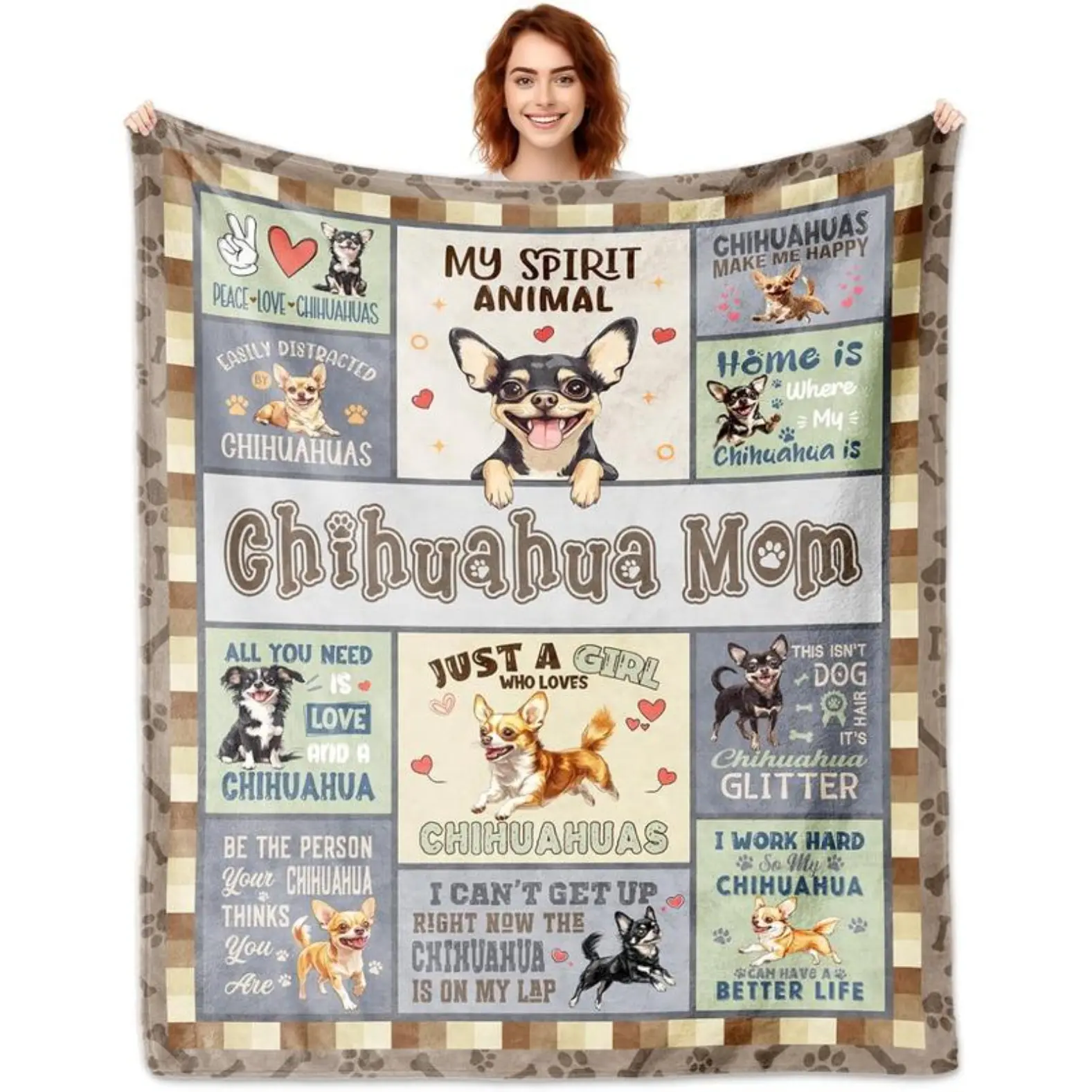 Chihuahua Gifts for Women, Chihuahua Blanket 60''x50'', Chihuahuas Gifts for Lovers Mom, Chihuahuas Dog Gift for Owners Lovers Woman Decorations Blanket for Christmas Mothers Day Birthday, Printed on One Side with a Plain White Back, Halloween Thanksgivin