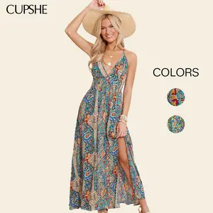 CUPSHE TikTokShopSpringGlowUp Main Feed Paisley Woven Plunging Neckline Sleeveless Maxi Dress Casual Womenswear SpringStatements