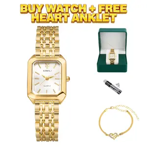 Women's Quartz Watch Gold Tone Bracelet Square Dial Elegant Watch Gift Box Set Mothers Day Christmas Gift for Her Minimalist Design Waterproof Versatile