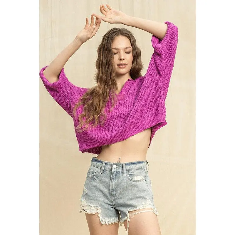 Arleta Crop Knit Sweater - Magenta