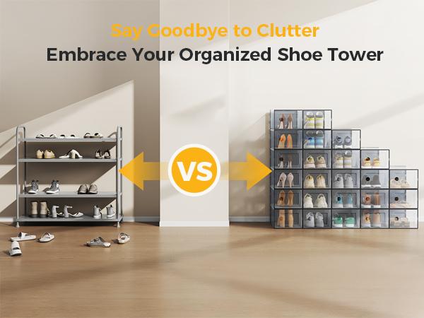 Clear Shoe Storage Boxes, Plastic Stackable Shoe Containers with Lids, Display Sneaker Case Organizer for Closet, Under Bed, Entryway