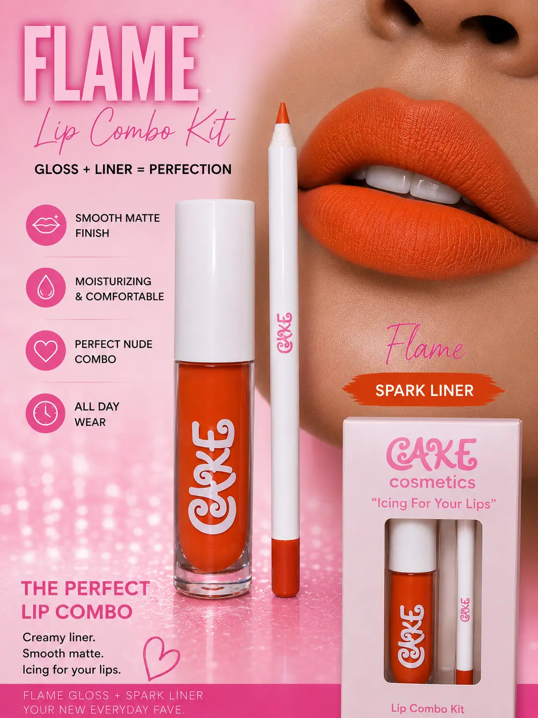 FLAME Lip Kit — Matte Orange lips lipstick lipgloss Makeup velvet