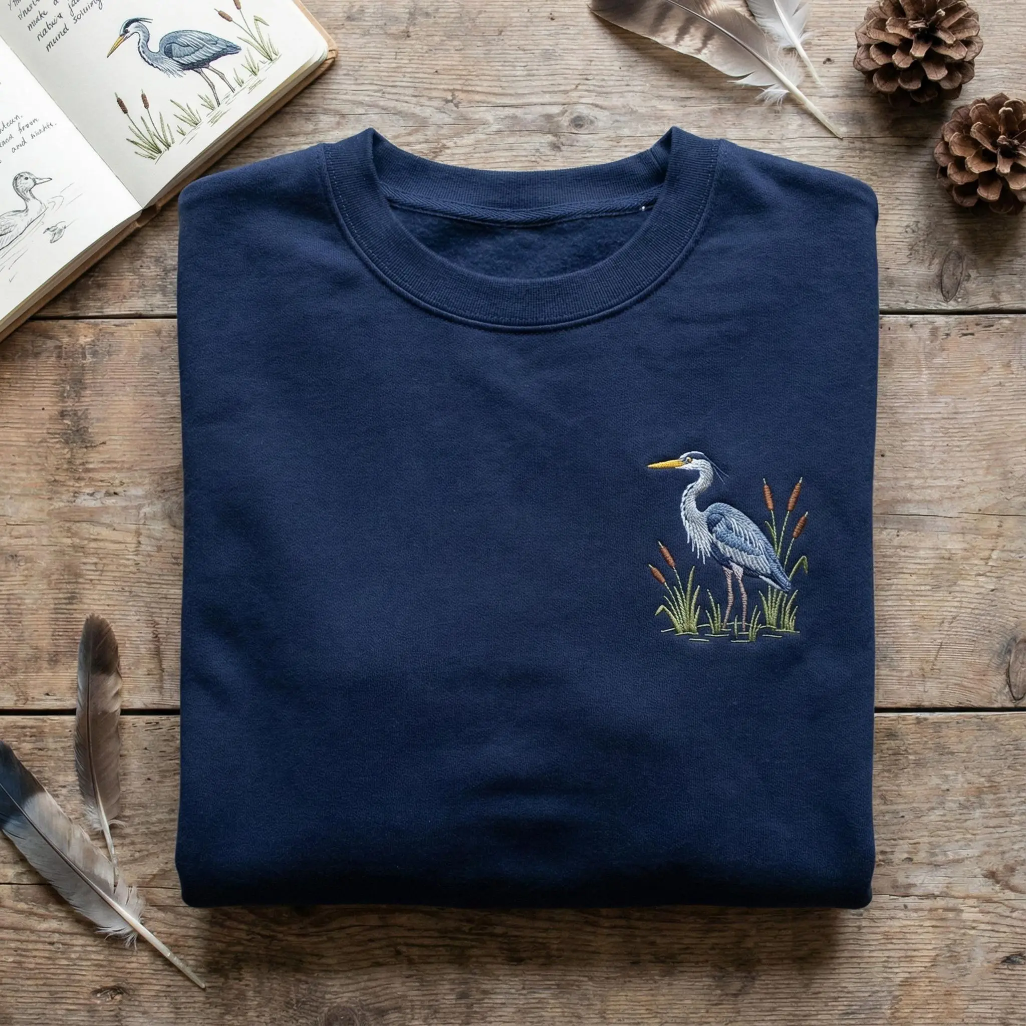 Great Blue Heron Bird Embroidered Jumper, Nature Lover Sweatshirt, Wildlife Watching Crewneck, Detailed Bird Design Sweater, Waterfowl Gift