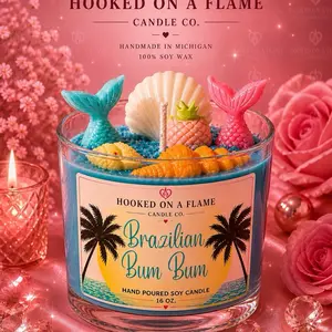 Hooked on a Flame Brazilian Bum Bum Hand Poured Soy Candle 16 Oz Handmade in Michigan 100% Soy Wax