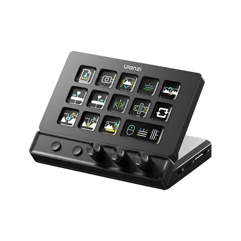 ULANZI D200X Stream Controller - 3 Knobs, 14 Customizable Display Keys, 8-in-1 USB-C Hub Docking Station with 4K HDMI - Content Creator PC Accessories for OBS Setup