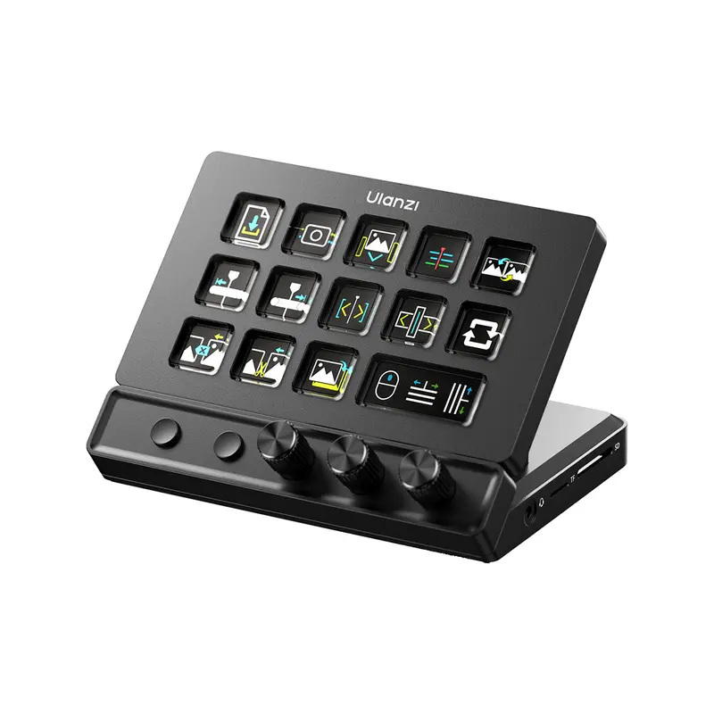 ULANZI D200X Stream Controller - 3 Knobs, 14 Customizable Display Keys, 8-in-1 USB-C Hub Docking Station with 4K HDMI - Content Creator PC Accessories for OBS Setup