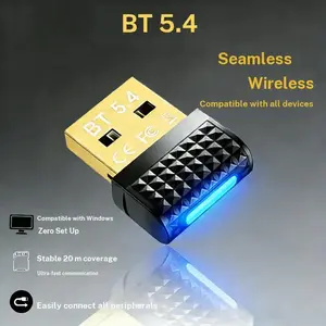 Bluetooth 5.4 Adapter USB Dongle with EDR BLE Plug and Play for Windows PC Laptop Desktop 20m Stable Transmission 3Mbps Speed Multi-Device Connection for Headphone Keyboard Mouse Speaker ABS Black Shell Lightweight 19G Design