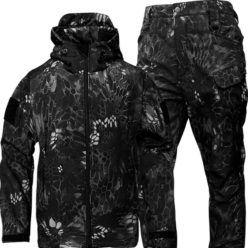 Men's Tactical Soft Shell Winter Set - Windproof, Waterproof, Warm Wool Sporty Outerwear with Tactical Look for Skiing, Winter Sports (Multi-Size), Mountaineering, 2Xl(75-85Kg), Sporty Sports Outerwear