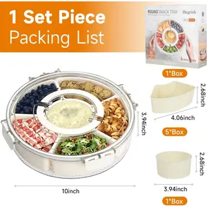 Divided Rotating Serving Tray with Lid and Handle,Portable Snackle Box Container,Spinner Organizer and Storage for Adults,Child,Fruits,Candy,Nuts,Veggie,Charcuterie,Snacks,Picnic,Road Travel Party Kitchen Utensils