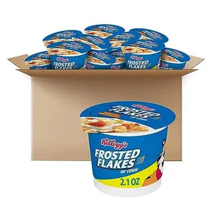 Kellogg's Frosted Flakes Breakfast Cereal Cups, 8 Vitamins and Minerals, Kids Snacks, Original, 25.2oz Case (12 Cups)