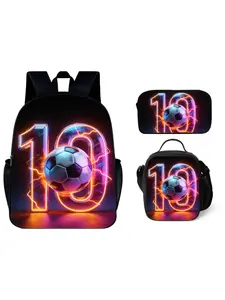 3pcs Football Backpack Set 17 Inch Lightweight Bookbag with Multi Compartments Adjustable Straps Includes Matching Lunch Bag and Pencil Case Ideal for Daily Use Travel Sports Practice or Urban Commuting