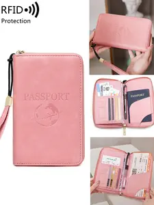 New travel storage document bag, anti-theft RFID long passport clip, multi-function travel zipper hand-held passport bag, lovers' model, ideal gift, good travel helper, solid color passport holder, Passport Wallet, Travel Accessories