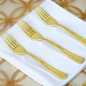 25-Pack Plastic Forks 7" Metallic Gold Classic Heavy Duty - Sparkly Disposable Utensils