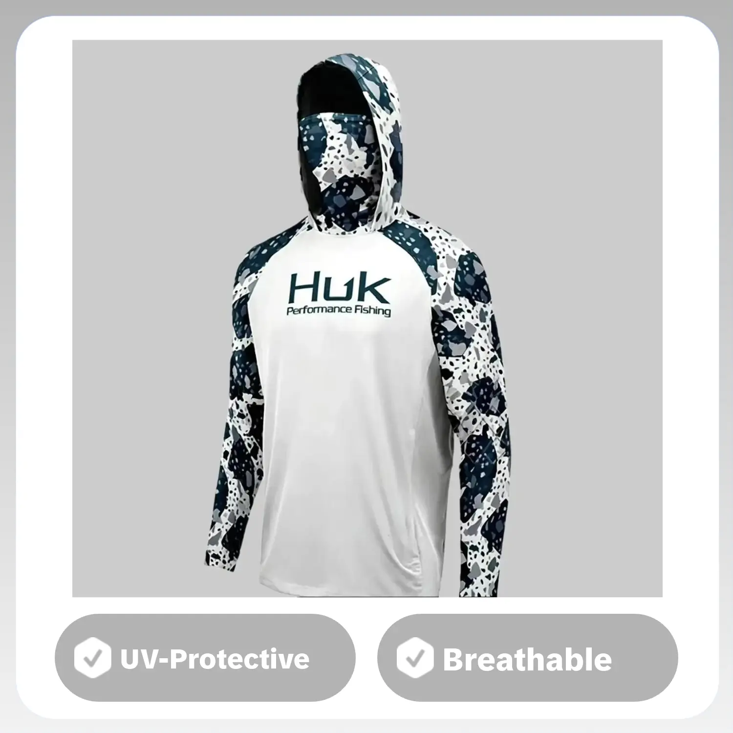 Men's Tactical Camouflage Fishing Hoodie, Breathable Long-Sleeve Performance Top with UPF 50+ UV Sun Protection