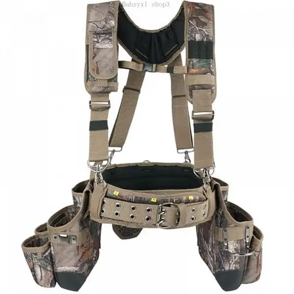 Camo Tool Belt with Suspenders Camouflage Tool Bag Supenders Framers Comb Apron Tool Belt Construction Tool Pouch Suspenders Heavy Duty Carpenter Suspension Rig for ElectricianABahsyxl shop3