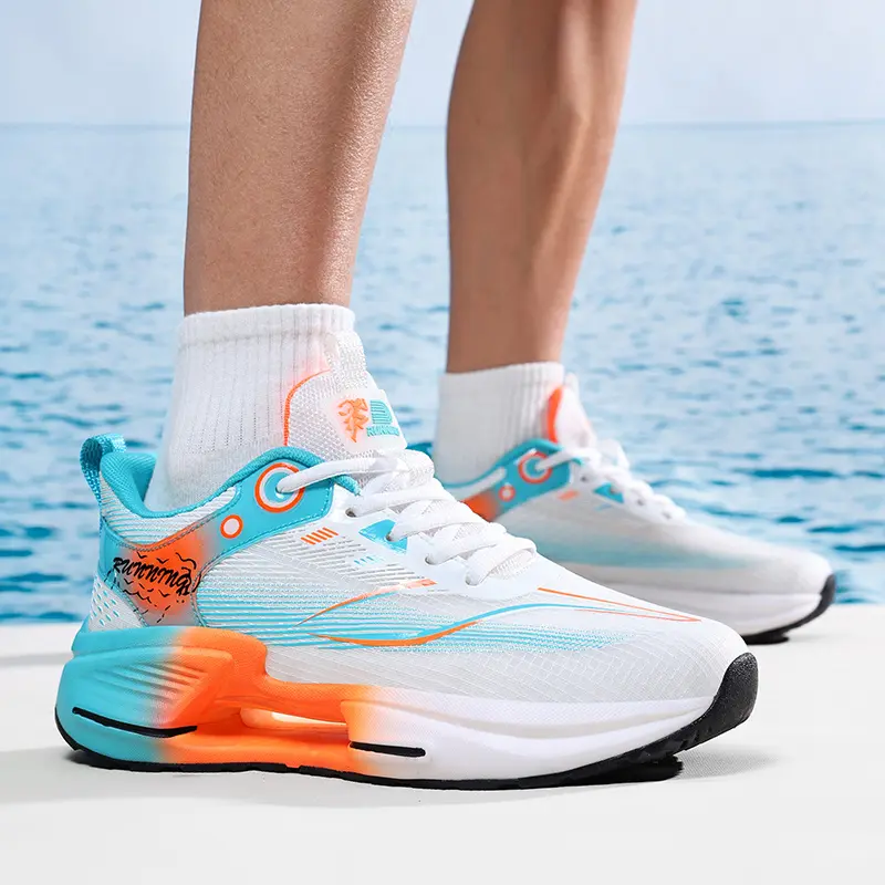 UYCEKK Unisex Color Block Gradient Running Shoes - Lightweight Breathable Fabric Upper, High Elasticity Cushioned Sole for Outdoor Tennis, Basketball & Casual Wear - All-Season Low-Top Sneakers with Striped Design