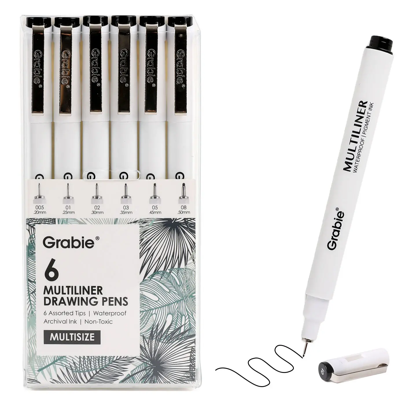 Grabie 6-Piece Waterproof Drawing Pen Set - Alcohol Marker Resistant, Assorted Tips, Bleed-Free, Non-Smudging, Unisex for Doodle Art, Back to School Haul Gifts, Pristine Outlines in Mixed Media Projects