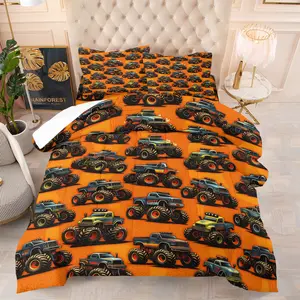 Cool Monster Truck Print Comforter Set, Soft All-Season Bedding Sets for Boys & Teens, 1 Quilt + 1/2 Pillowcases, Stylish Quilt for Bedroom, Dorm & Gaming Room Decor
