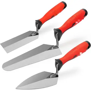 3-Piece Masonry Tools Set, 6’’ Margin Trowel, 5.5’’ Pointing and 7’’ Gauging Trowel with Soft Grip Handle, Bricklaying Hand Tool for Concrete, Cement, Plaster, Tile Construction Projects