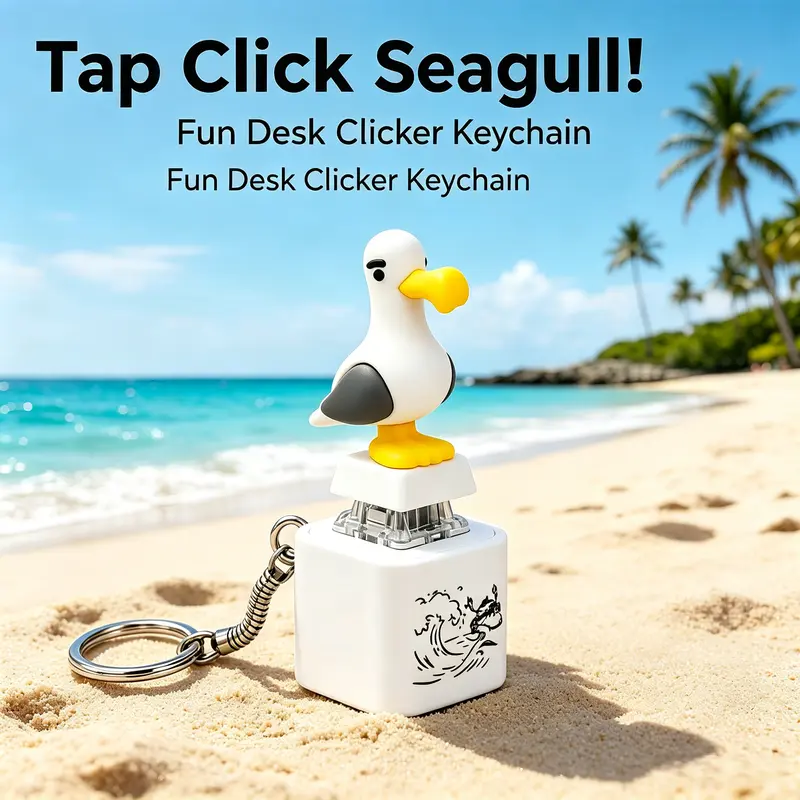 2/5/10 Pcs Seagull MINE! Fashion Sensory Fidget Keychain - ABS Base & Alloy Ring Solid, ABS Plastic, Real Sound, LED Light, Cute Interactive Clicky Desk Fun, Stress Relief Party Gift for Office Workers