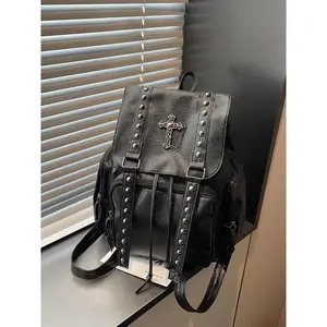 Cross rivet backpack, Stud Bookbag, punk retro backpack, trendy  fashionable travel bag, versatile multi-color optional street fashion bag, niche versatile backpack suitable for daily commuting, student party classes, etc.